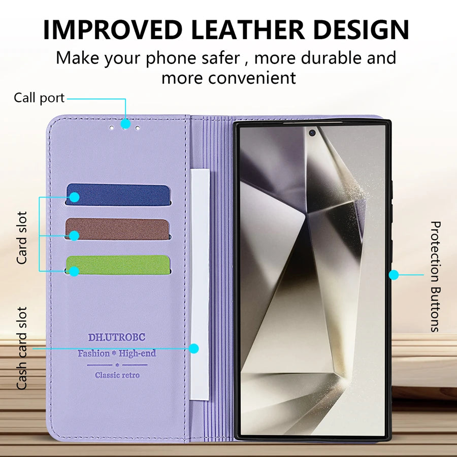 Wallet Skin Friendly Magnetic Slot Flip Leather Case For Samsung Galaxy S26 Ultra S25 Edge S24 FE S23 Plus S22 S21 S20FE S10+