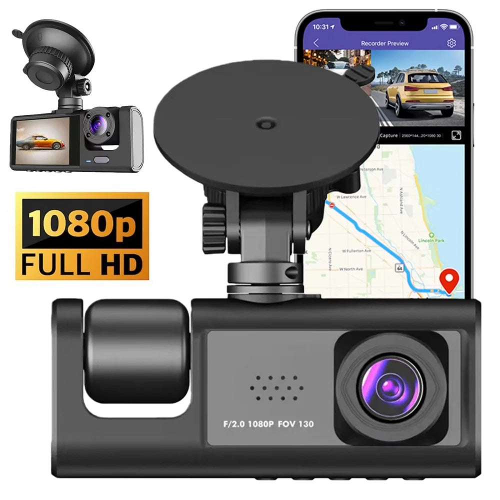 Dash Cam Front and Rear Inside 1080P Dash Camera 2 Channel WiFi Car Camera Night Vision Driving Video Recorder G-Sensor