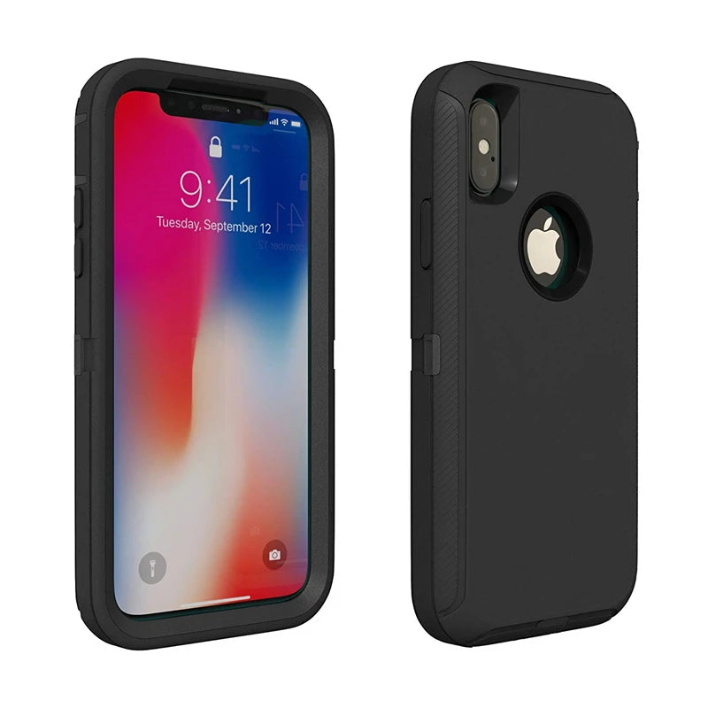 3 in 1 Armor Shock Proof Case for iPhone X XS MAX XR Defender Clip Case for iPhone 16 15 14 13 12 11 Pro Max Mini 6 6s 7 8 plus