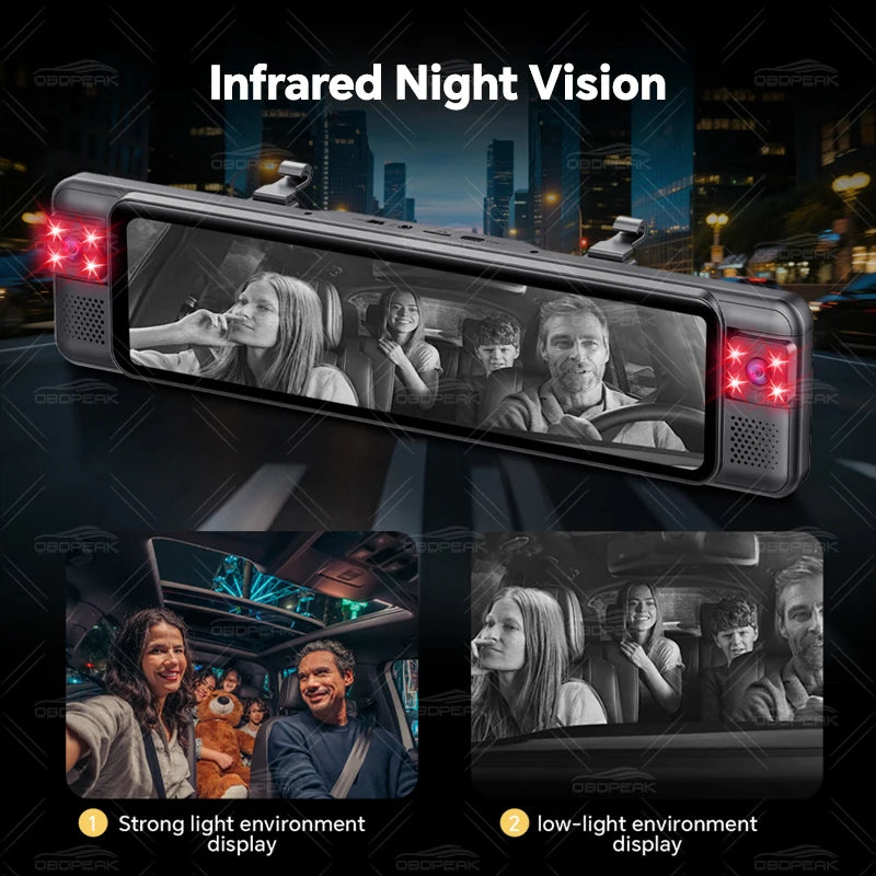 D75 Rearview Mirror FHD 1080P Dash Cam 4CH 360° Record Car Dvr Infrared 5G WIFI APP Video Recorder GPS Track Super Night Vision