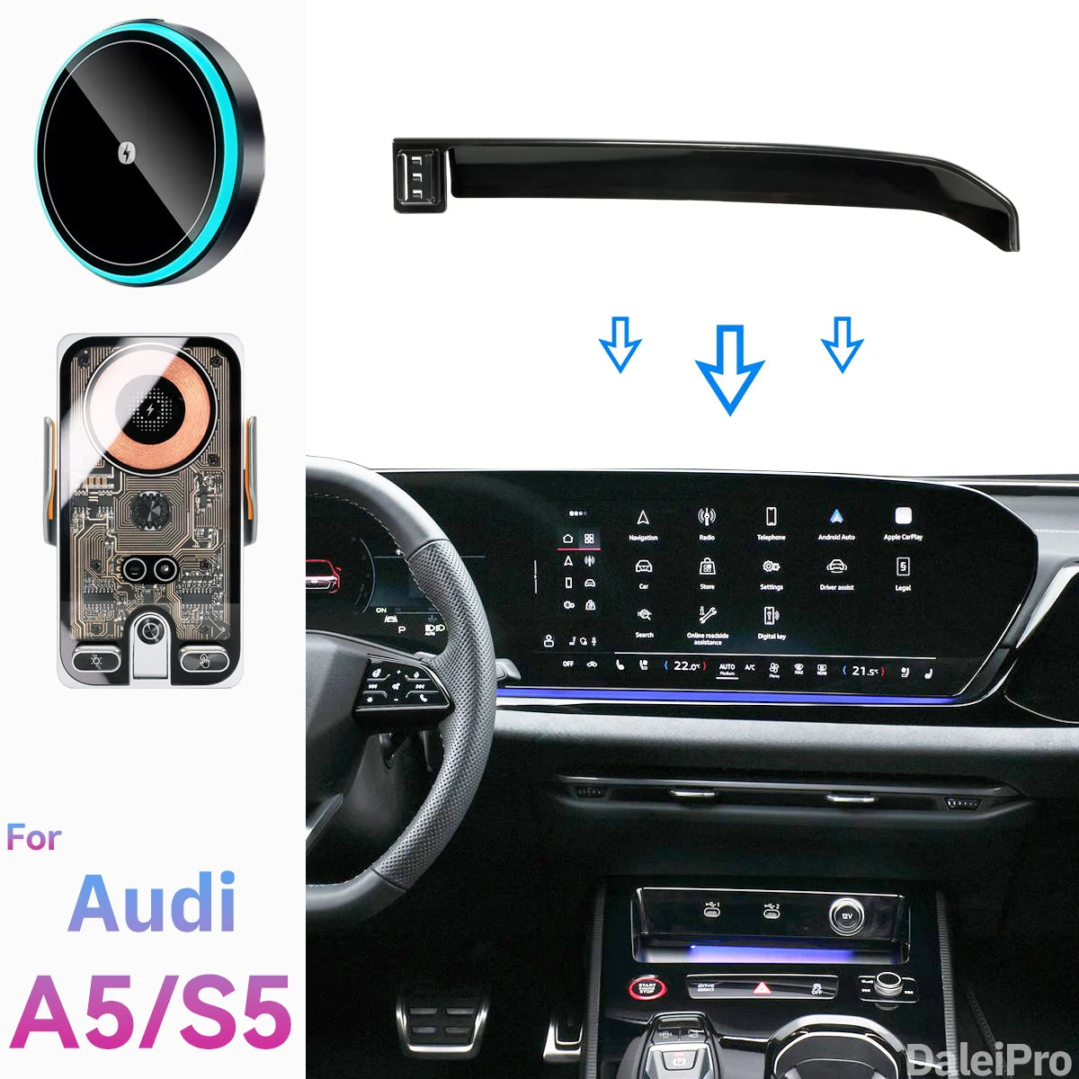 For Audi A5 S5 RS5 2025 2026 2027 Car Phone Holder Screen Fixed Clip Wireless Charger Phone Mount Qi Car Phone Charger Mounts