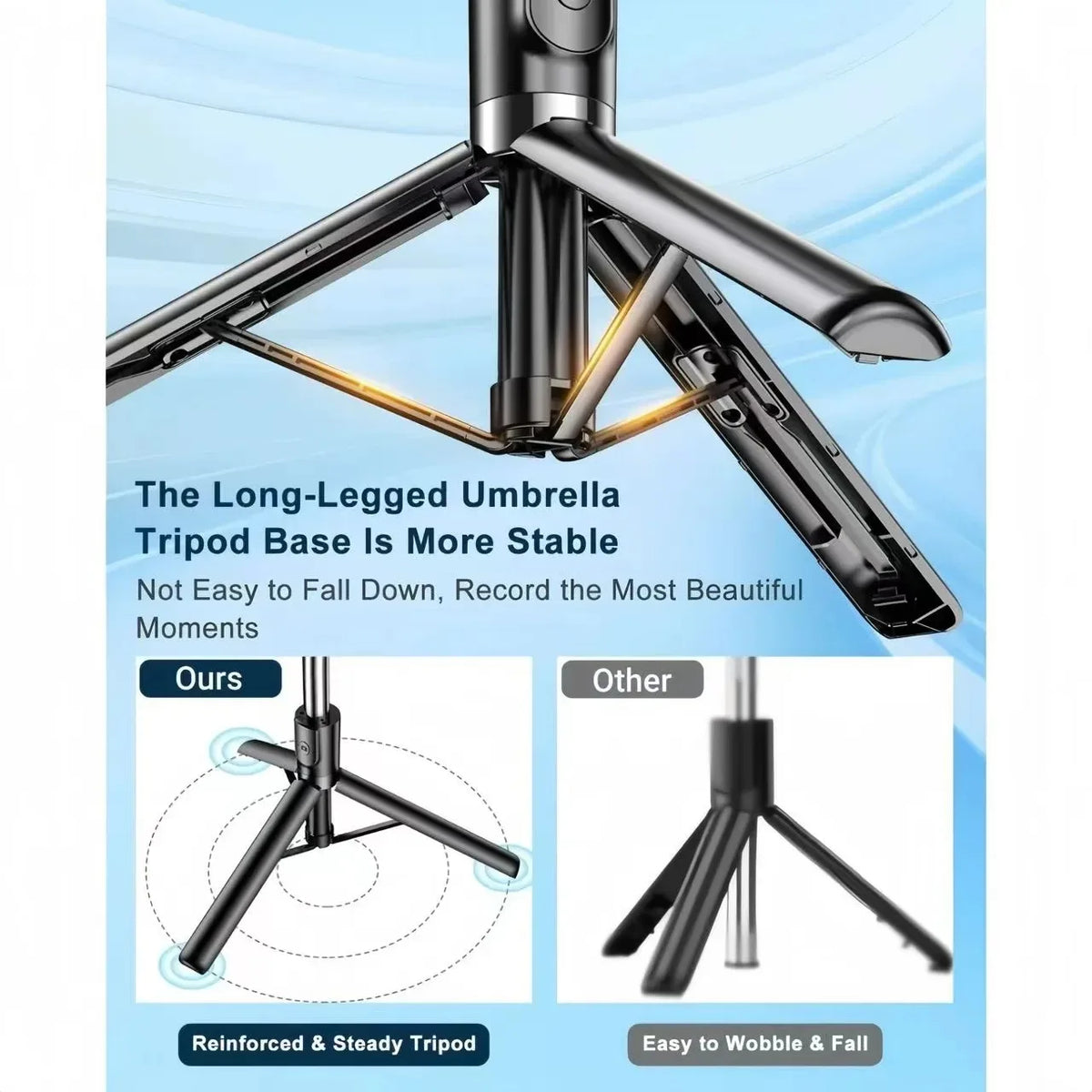 Portable Selfie Stick Tripod With Adjustable Fill Light Bluetooth Remote For iPhone