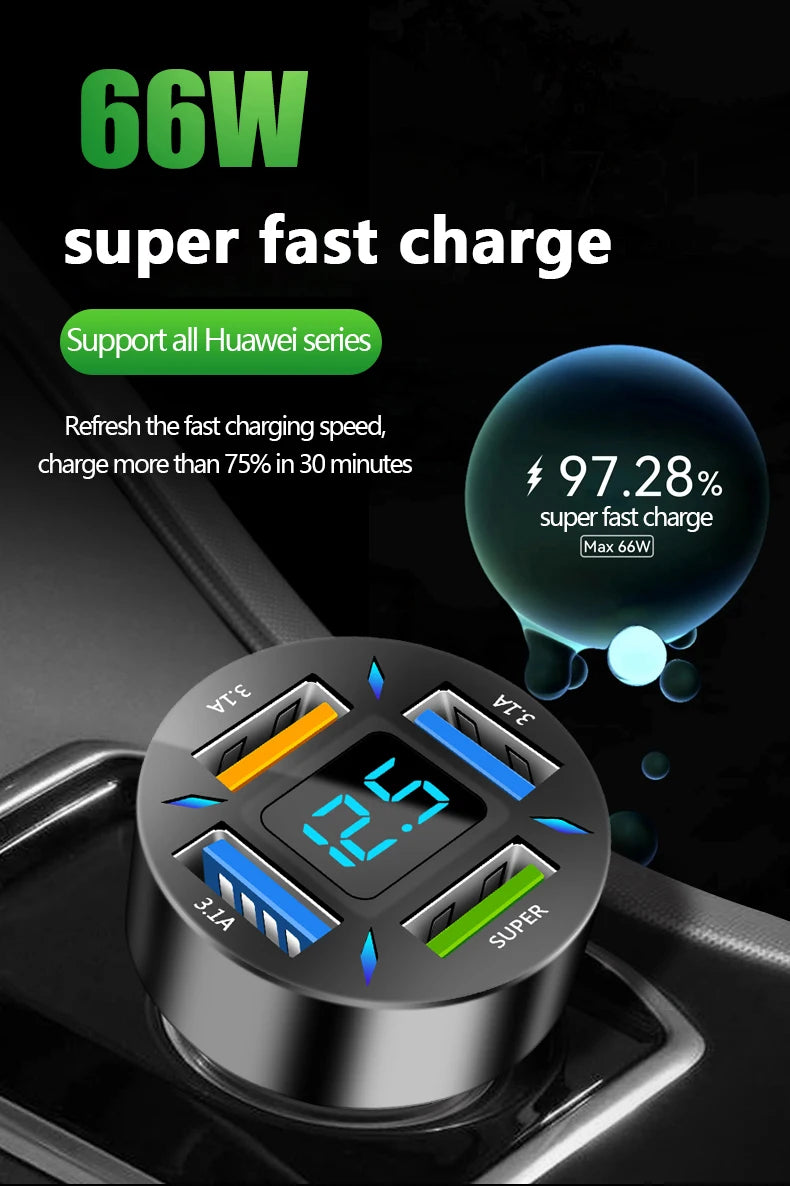PD Quick Car Charger QC3.0 2.4A 4 Ports USB Fast Charging Car Adapter Cigarette Lighter Socket Splitter For iPhone Xiaomi