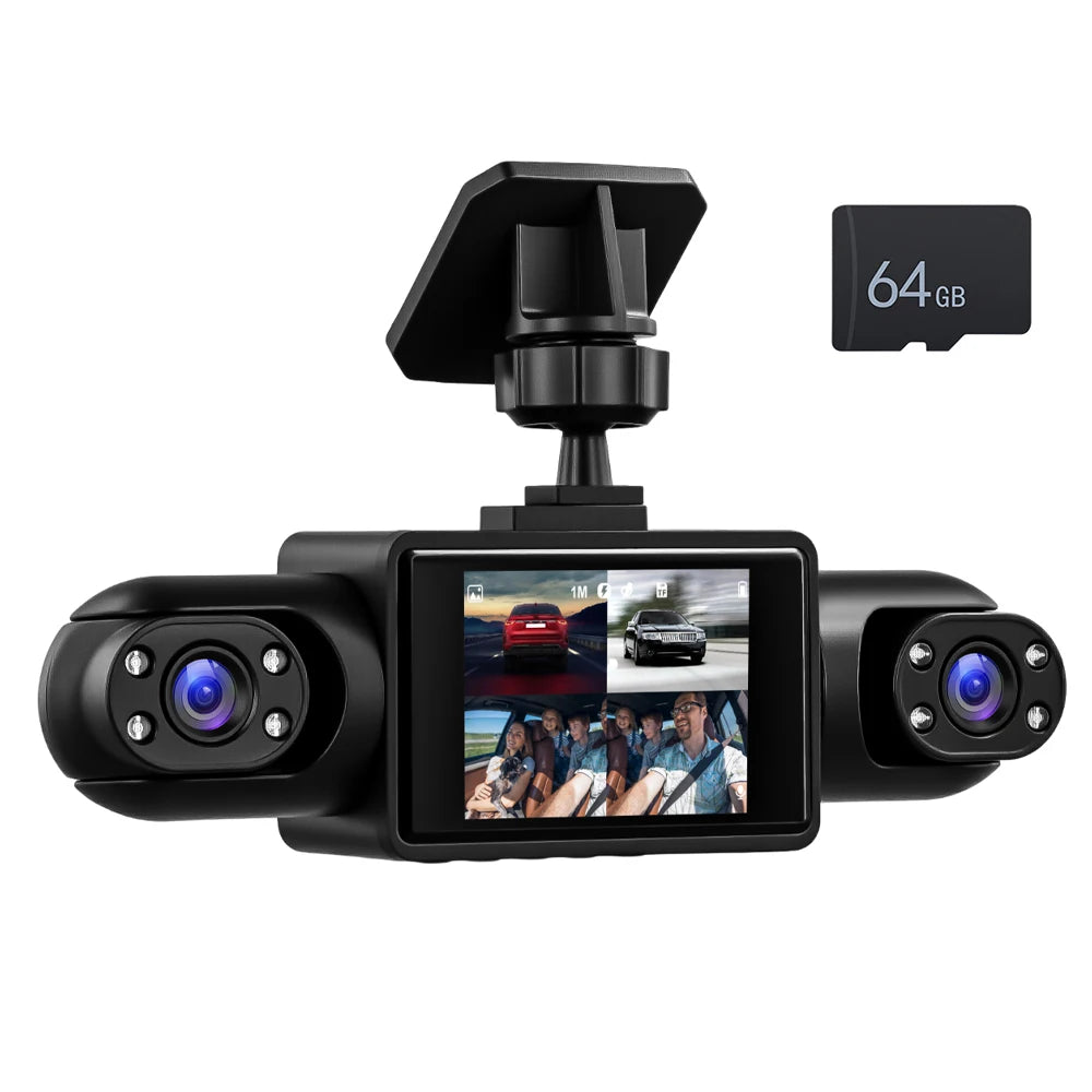 Podofo 2inch 1080P Car Dash Cam with Four High-Definition Cameras, Including 480P Left Interior, Right Interior, and Rear Cameras Loop Recording Add Hardwire Kit Car Accessories Black Box Driving Assistance Camera