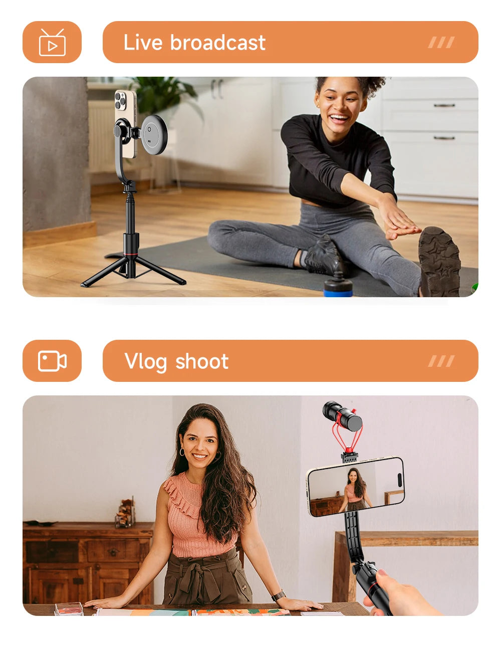 Wireless Selfie Stick Tripod Stand with Magnetic Bluetooth Remote Extendable Tripod for Apple iPhone Live Streaming Video Record