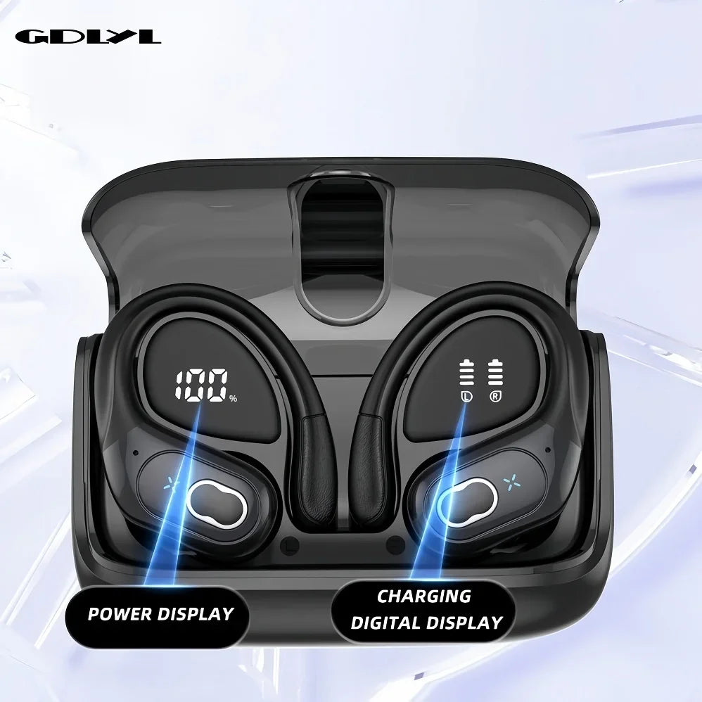 Wireless Earbuds Sport Bluetooth 5.4 Headphones with Noise Cancelling Mic 75Hrs HiFi Stereo Over Ear Bud LED Display USB-C IPX7