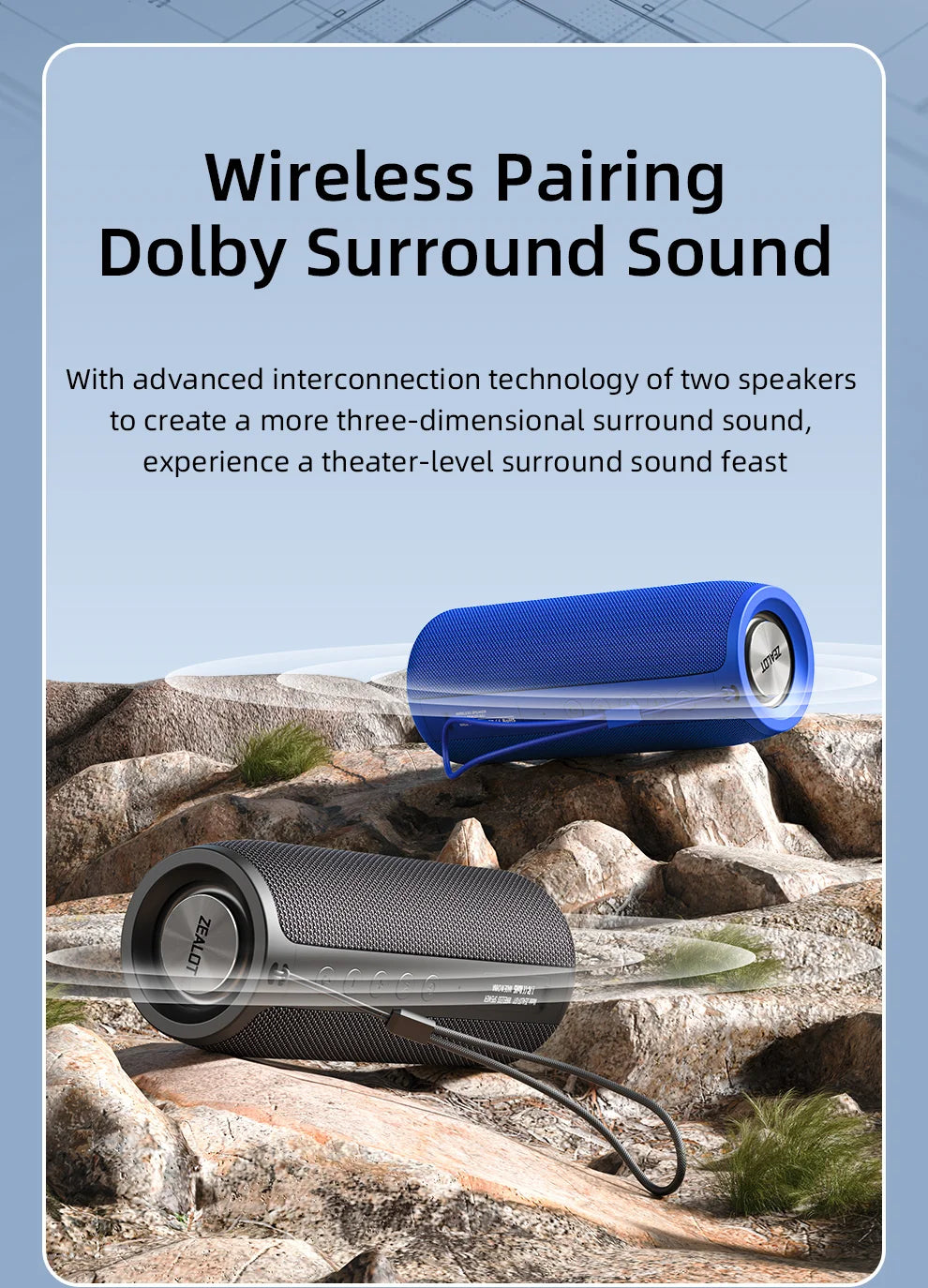 ZEALOT-S51 Powerful Bluetooth Speaker Bass Wireless Speakers Subwoofer Waterproof Sound Box Support TF, TWS, USB Flash Drive