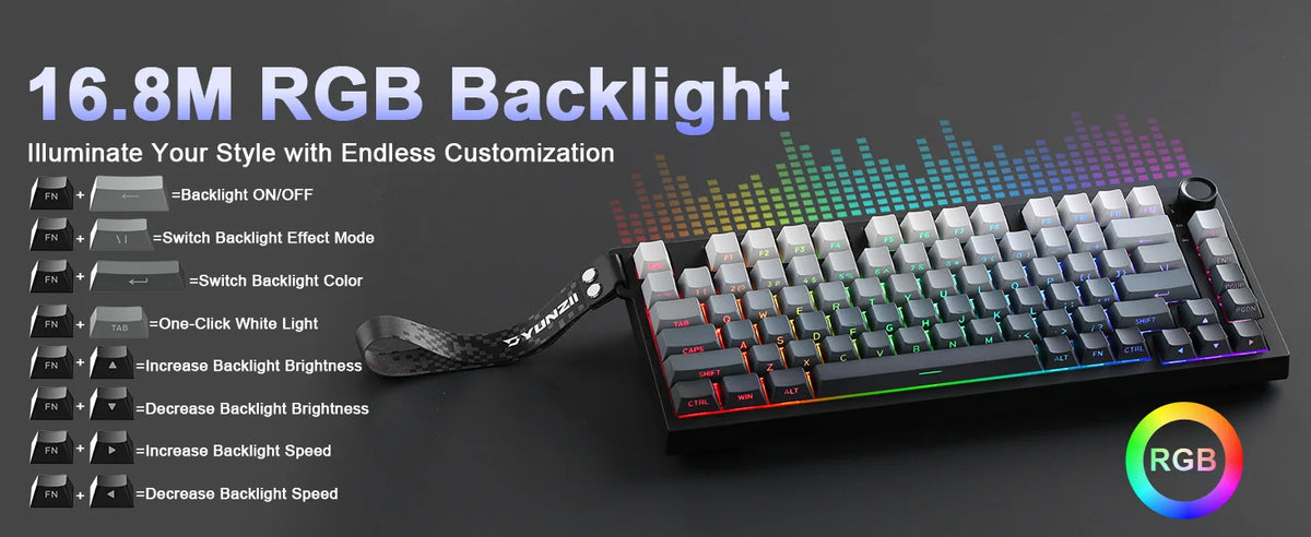 YUNZII RT75 PRO Dual 8K Wireless Gaming Keyboard, Rapid Trigger Mechanical Hall Effect Magnetic Keyboards, RGB Custom SOCD/DKS