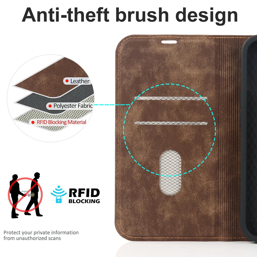 For Magsafe Wallet Leather Flip Case For iPhone 12 13 14 15 16 Pro Max mini Magnetic Wireless Charging Book Folio Cover