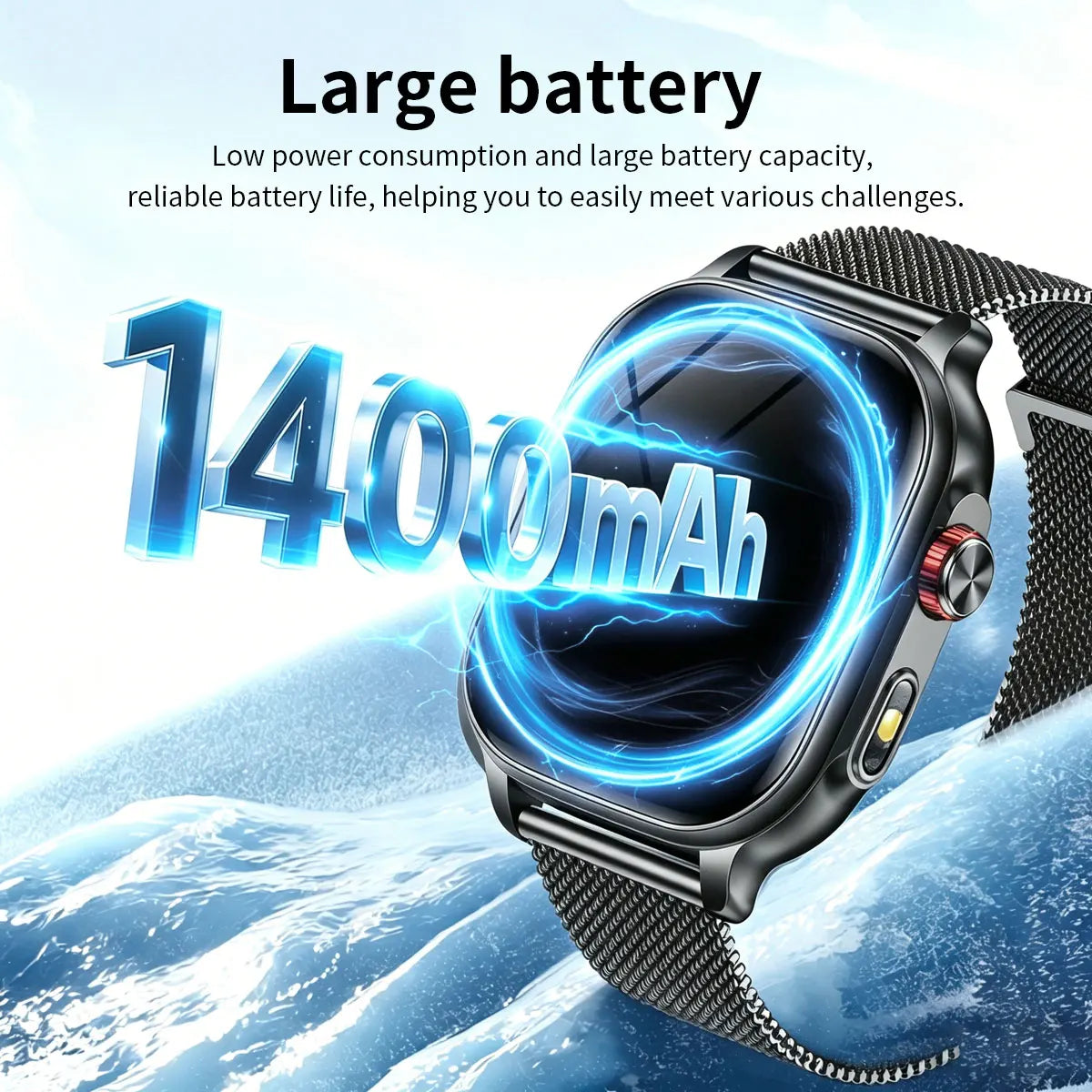 New1400mAh Large Battery Smart Watch 5ATM Waterproof LED Flashlight 100+ Sports Modes Heart Rate Fitness Tracker Men Smart Watch