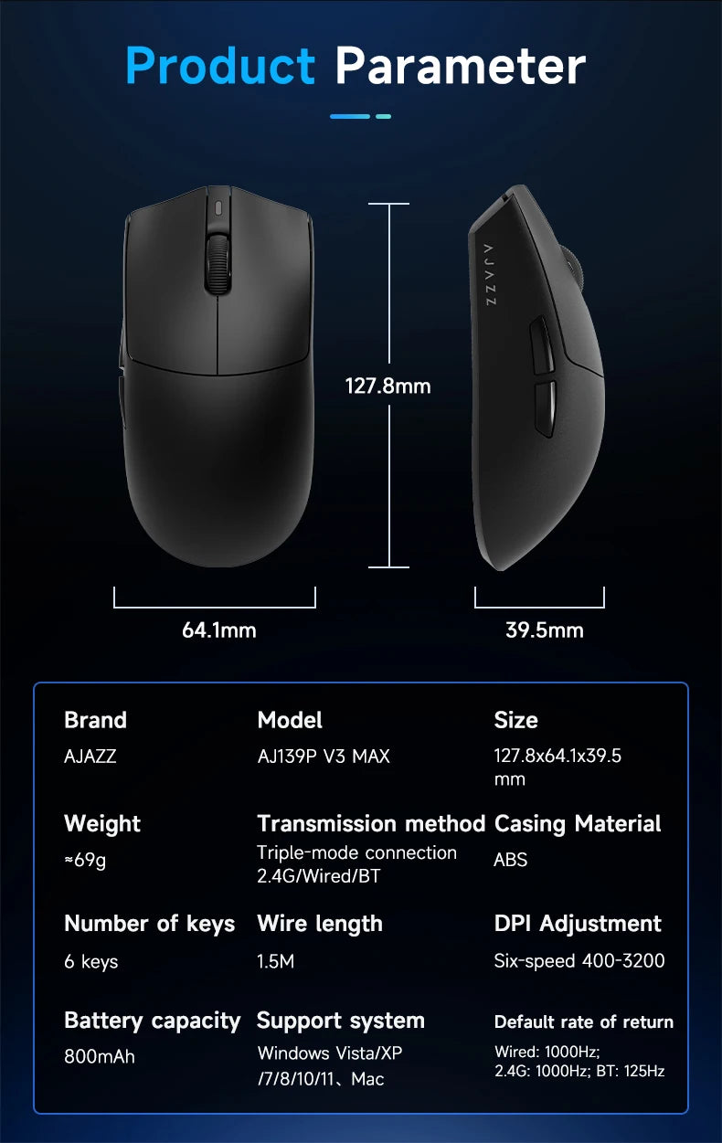 Wireless Gaming Mouse AJ139-V2/AJ139P-V3-MC with 12000DPI Max AJ139P MAX with 32000DPI Magnetic Charging Base Gaming Mouse