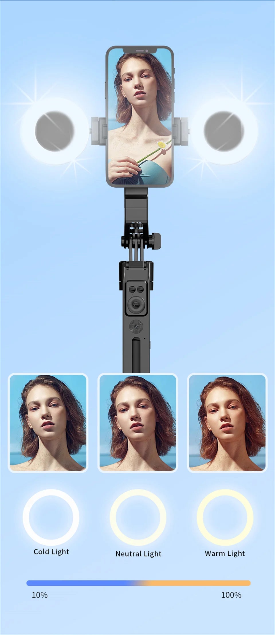 COOL DIER C12 AI Tracking Gimbal Tripod Gimbal Stabilizer Wireless Selfie Stick Foldable Holder With Bluetooth Shutter For Live