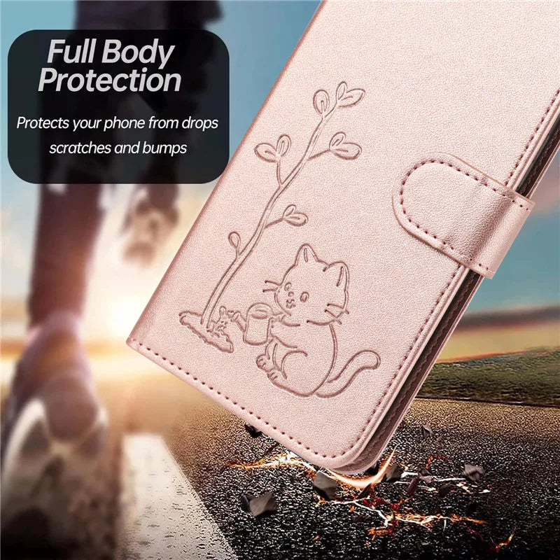 Cats & Trees Pattern Leather Phone Case For VIVO Y39 Y29 Y19S Y38 Y78+ Y17S Y27 Y36 Y16 Y56 5G Wallet Flip Cover Card Holder Bag