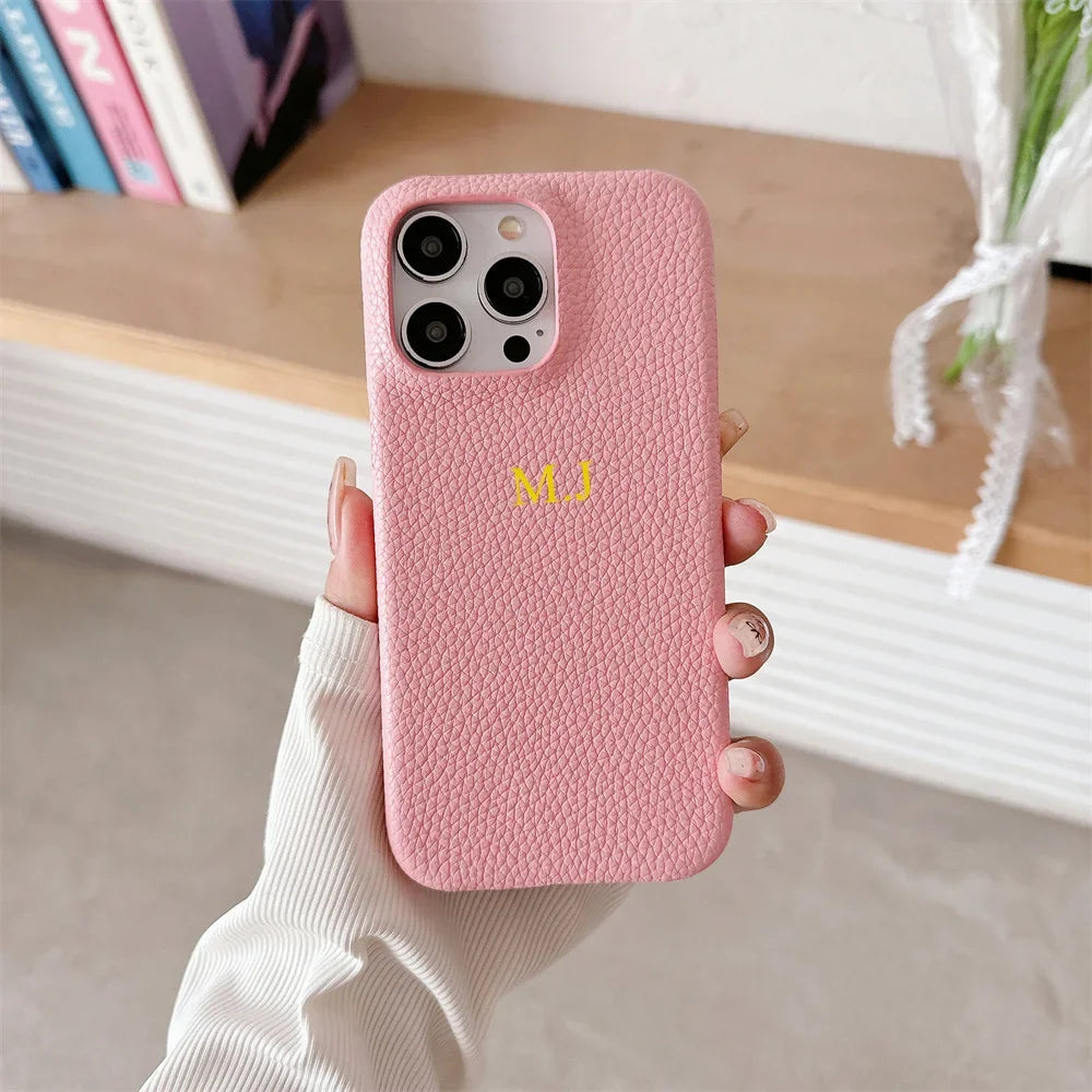 Personalised Customize Initials Name DIY Case For iPhone 17 Pro Max 16 15 17 Pro Max 14 13 12 Candy Color Leather Cover