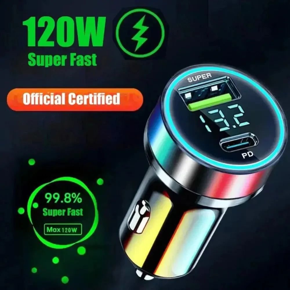 120W Quick Charging Adapter Super Fast USB Car Charger For iPhone Samsung Used For SUVs