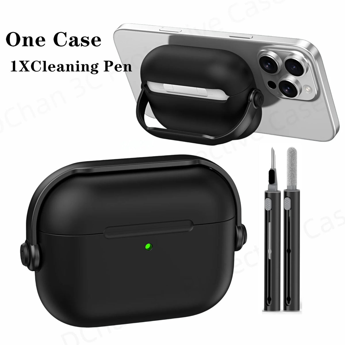 For AirPod Pro3 Case With Lock Shockproof Protective Cover with Cleaner Kit For Airpod 4 Case For AirPods Pro 3 Phone Stand Case