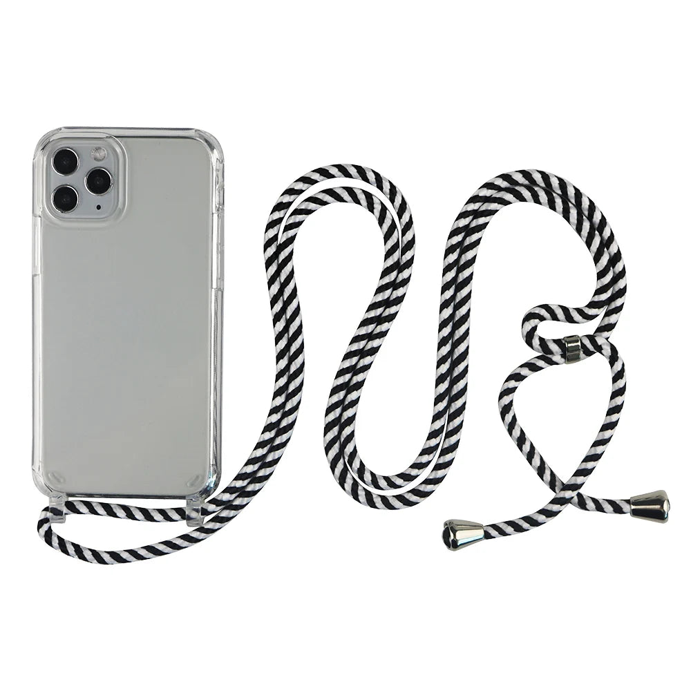 Crossbody Necklace Cord Lanyard Transparent Phone Case For iPhone 16 15 13 Pro Max 12 11 7 8 Plus X XR XS Strap Hang Rope Cover