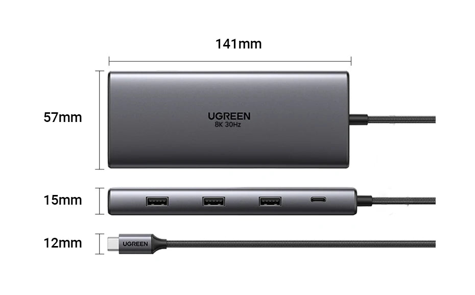 UGREEN Dual HDMI USB-C HUB 8K 4K HDMI Adapter 10 in 1 Splitter with RJ45 USB3.0 PD 100W Dock for MacBook Pro Air Laptop USB HUB
