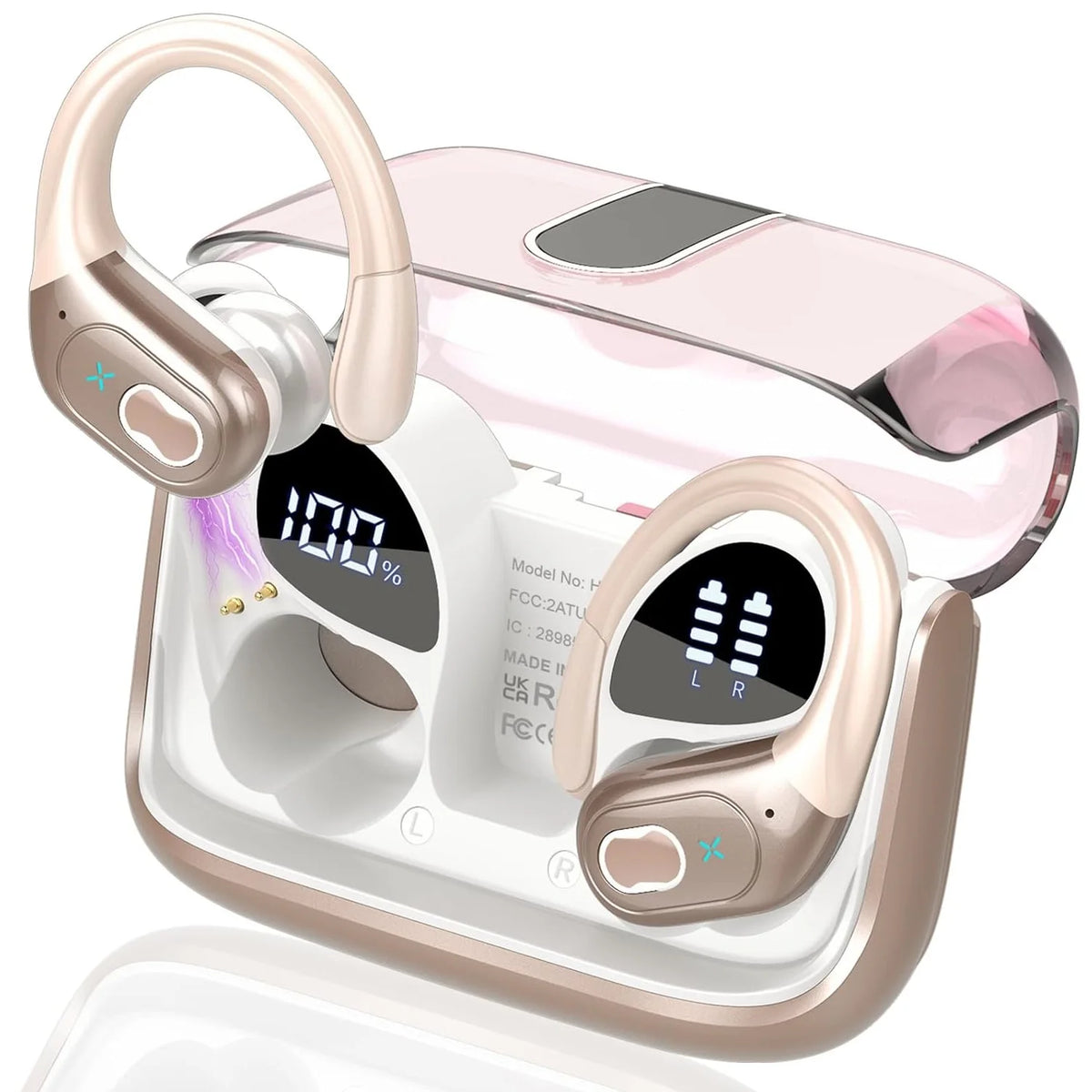 Wireless Earbuds Sport Bluetooth 5.4 Headphones with Noise Cancelling Mic 75Hrs HiFi Stereo Over Ear Bud LED Display USB-C IPX7