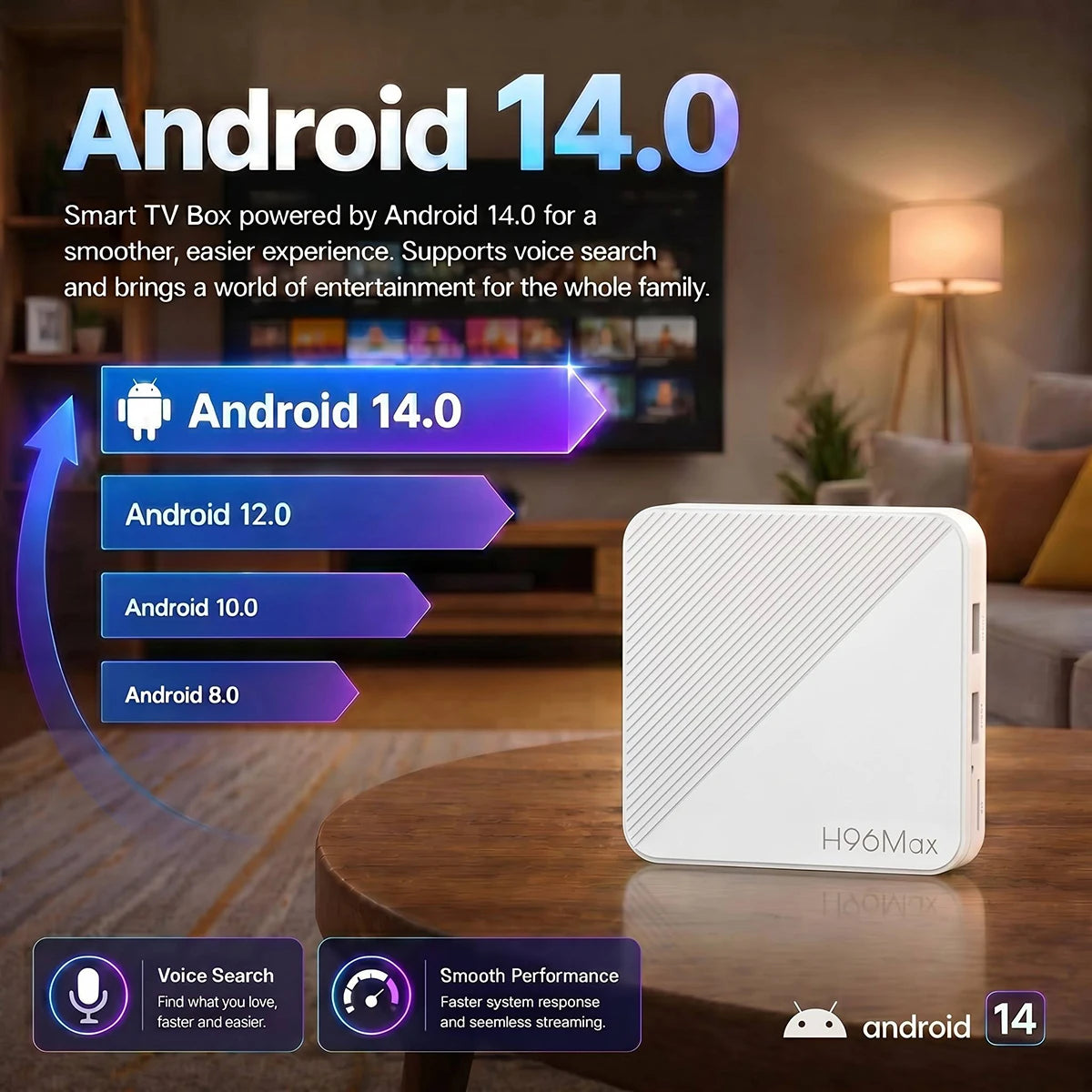 H96 MAX RK3518B Smart TV Box Android 14 4K UHD WiFi6 Bluetooth 5.4 Google Voice Remote Quad Core Media Player Set Top Box