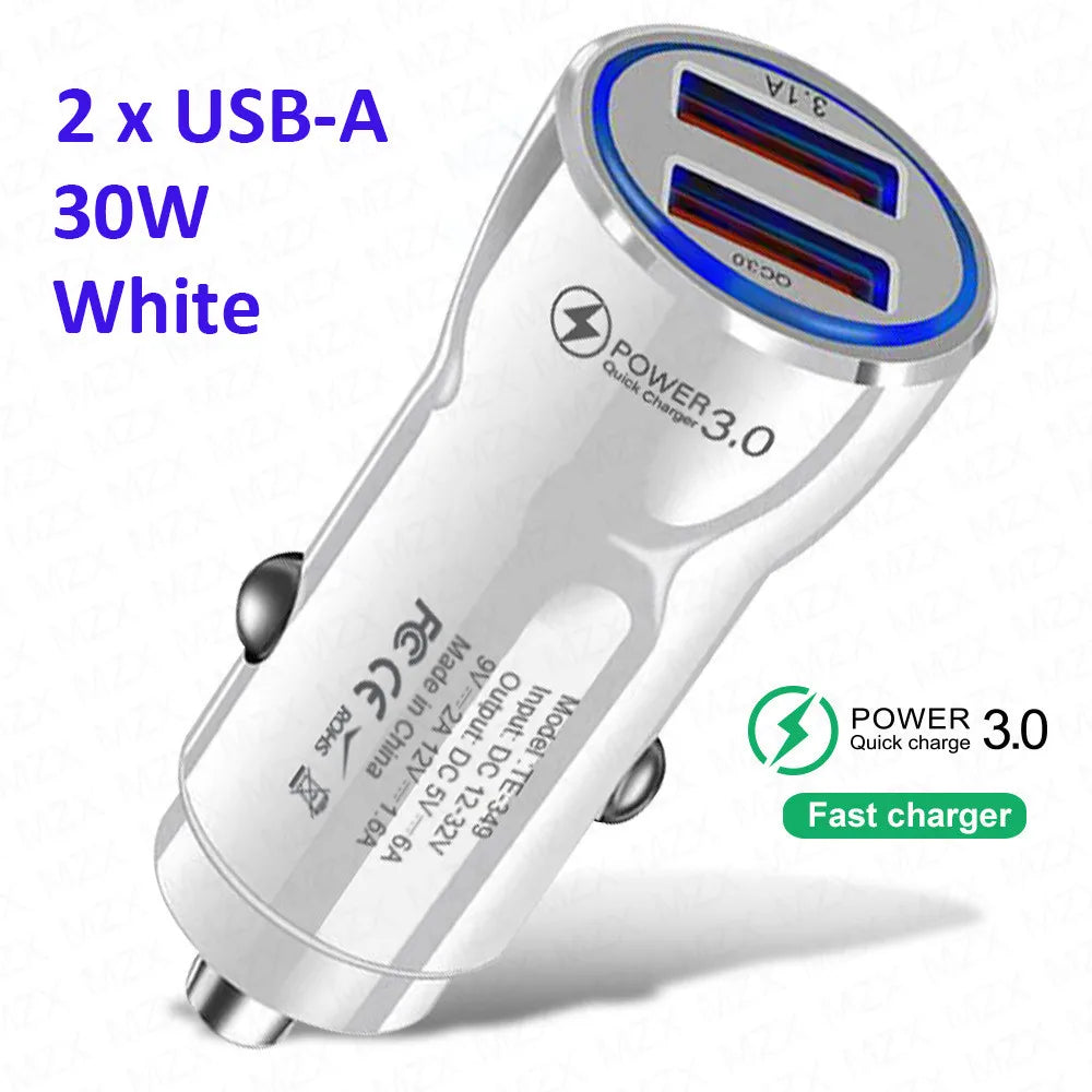 MZX 60W 48W 30W Duar Car Charger PD USB A Type C Smart Quick Charge 12V 24V Cigar Lighter Ultra QC 3.0 Charging for Cell Phone