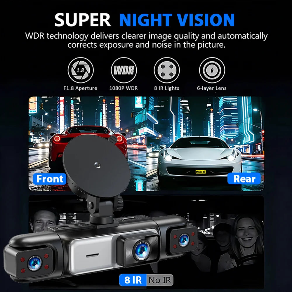 Dash Cam 4 Car Cameras Black Box Night Vision 24/7 Parking Reverse Parking Alert Video Recorder Loop Recording G-Sensor Car DVR