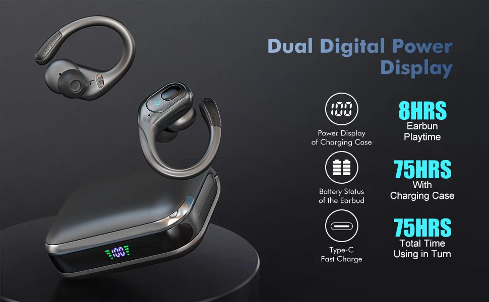 TWS Sports Earbuds Bluetooth 6.0 HIFI Bass Wireless Headphones LED Button Handsfree Earphone Noise Cancelling Waterproof Headset