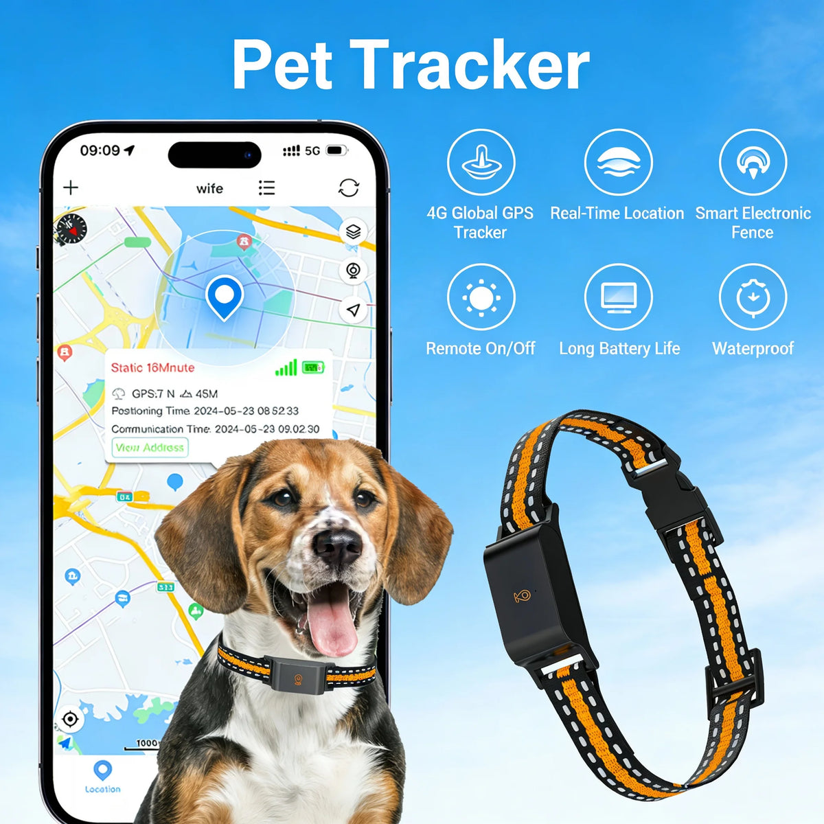 4G Global Pet GPS Tracker C09 Cross-border,Waterproof Cat Dog Locator with Collar,anti-loss Device Long Battery Life Standby