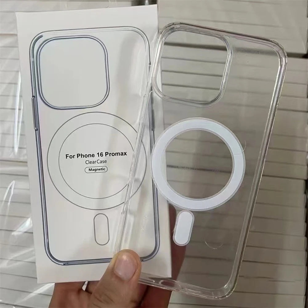 Original Case With box for iPhone 16 15 14 Pro Max 7 8 14 Plus 13 12 Mini 11 X XR XS Magsafe Wireless Charging Clear Cover