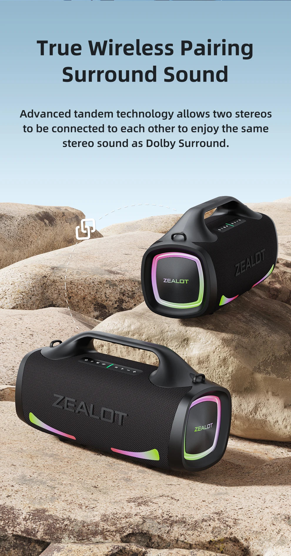 ZEALOT-S79 Speaker Party Portable Speaker with Bluetooth 5.2, Portable Handle, 24-Hour Playtime, for Party, Camping