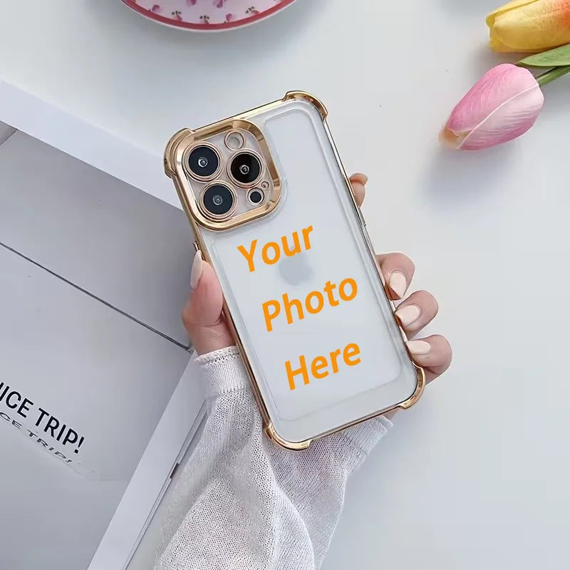 DIY Custom Couple Photo Electroplated Phone Case For IPhone18 17 16 15 14 13 12 Pro Max Plus Air 17e 16e Personalized Back Cover