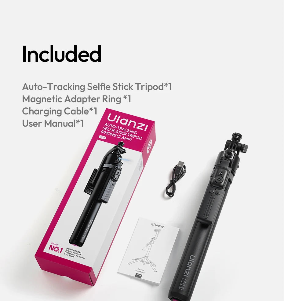 Ulanzi TT23M Magnetic Auto-Tracking Selfie Stick Tripod Smart Face Tracking Selfie Stick Ground Tripod for Outdoor Travel Vlog
