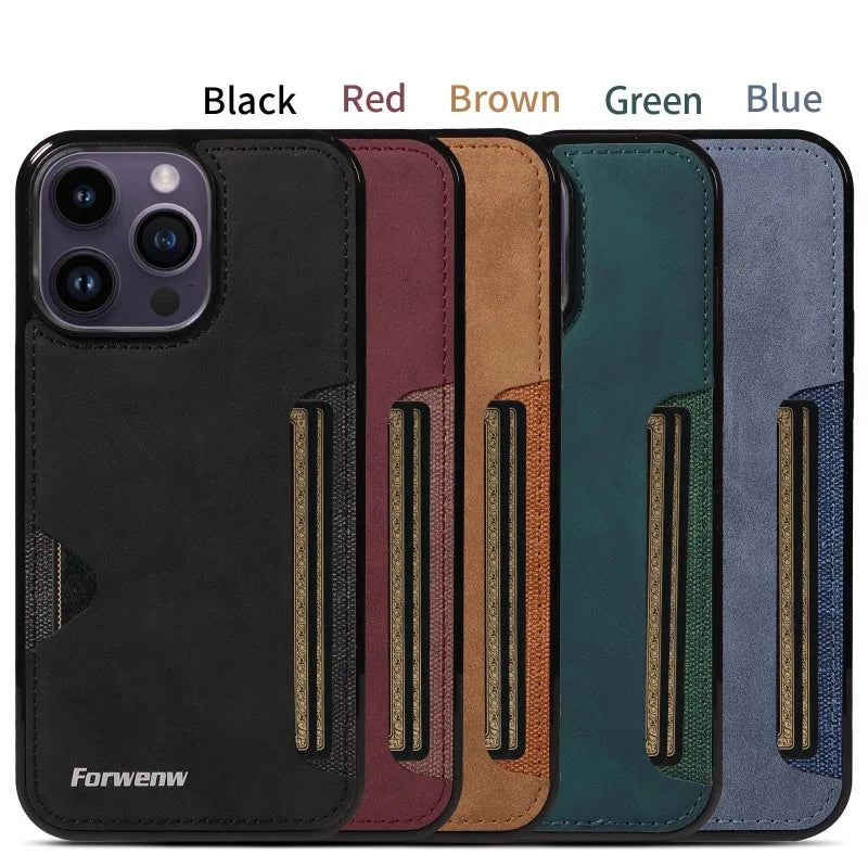 Retro Card Holder Phone Case for iPhone 18 17 16 15 14 13 12 11 Pro Max 17E Air XS XR SE 7 8 Plus Busines Wallet Leather Cover