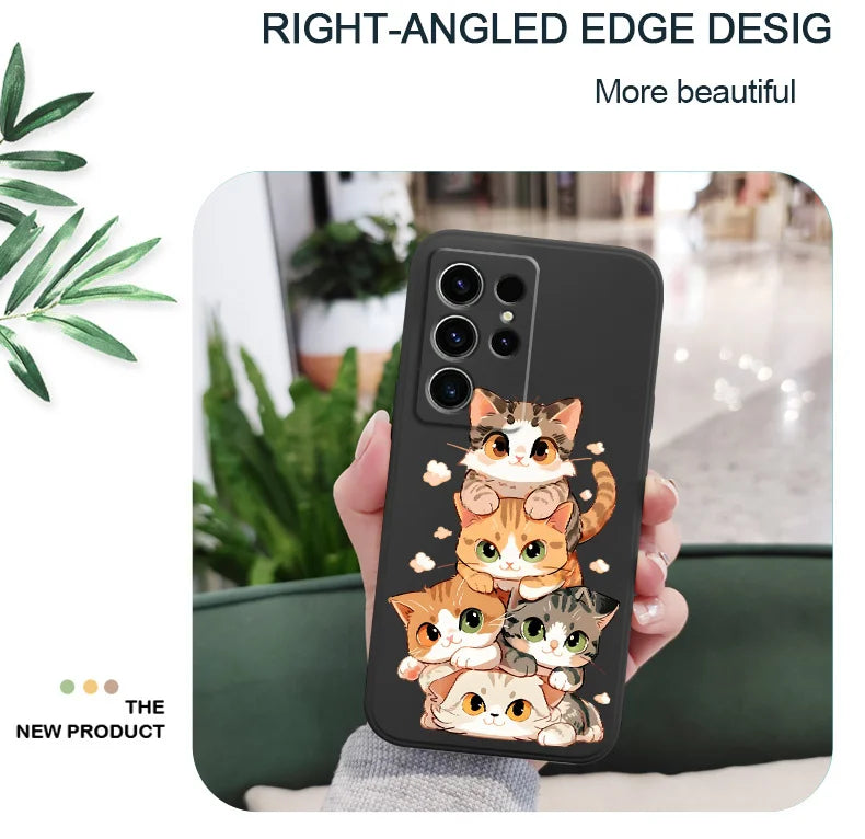 Cute Soft Cat Phone Case For Samsung Galaxy S25 S24 S23 S22 S21 S20 S10 S10E Ultra Plus FE Note 20 Ultra Plus Cover