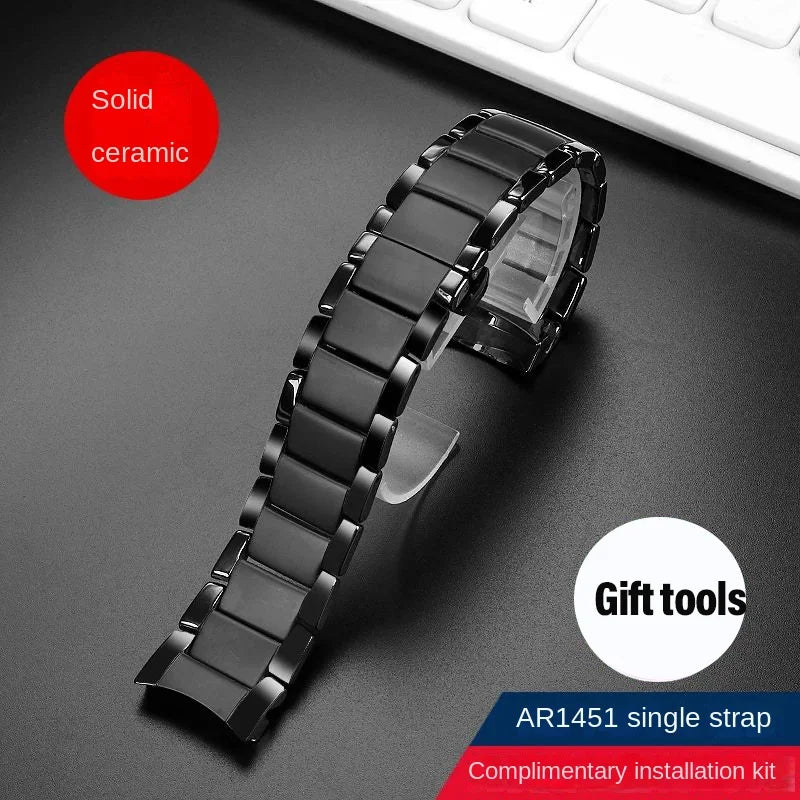 High quality Ceramic case watchband for Armani watch AR1451 AR1452 AR1400 AR1410 AR1421 AR1440 Men's black strap accessories