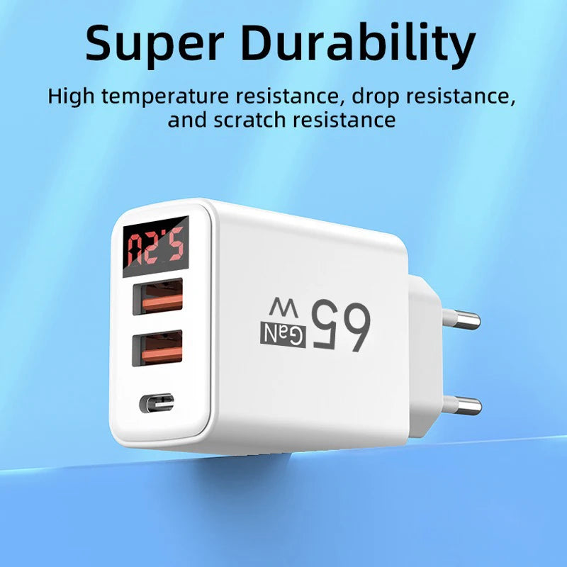 65W USB C Charger Fast Charger Phone Charger Adapter with LED Display QC3.0 EU/US/UK Plug For iPhone Samsung Xiaomi Wall Charger