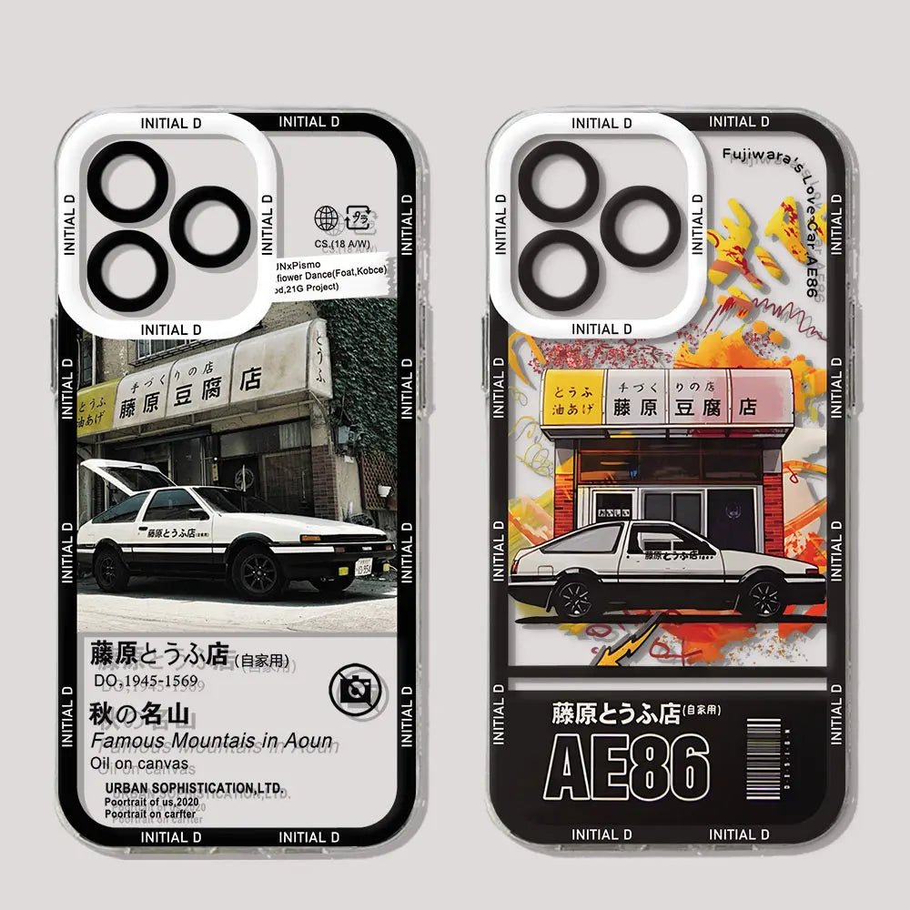 Anime Initial D AE86 Phone Case For iPhone 15 14 13 12 11 Mini Pro Max X XR XSMax 6S 6 7 8 Plus SE20 Transparent Cover