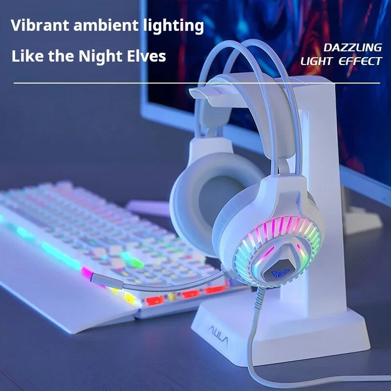 AULA S605 Wired Gaming Headset 50mm Driver Dual 3.5mm+USB RGB Bass for PC/Laptop/PS4/Over-Ear Headphones