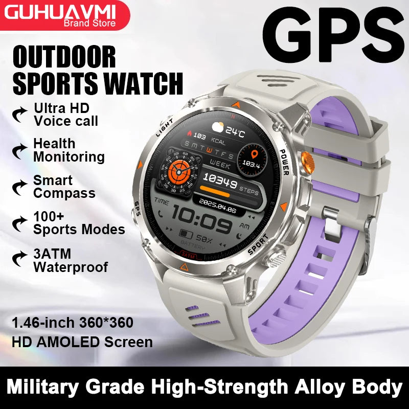 2026 New GPS Map Navigation Smart Watch Men Women Amoled Screen 3ATM Waterproof Sport SmartWatch Compass NFC BT Call Watches Men