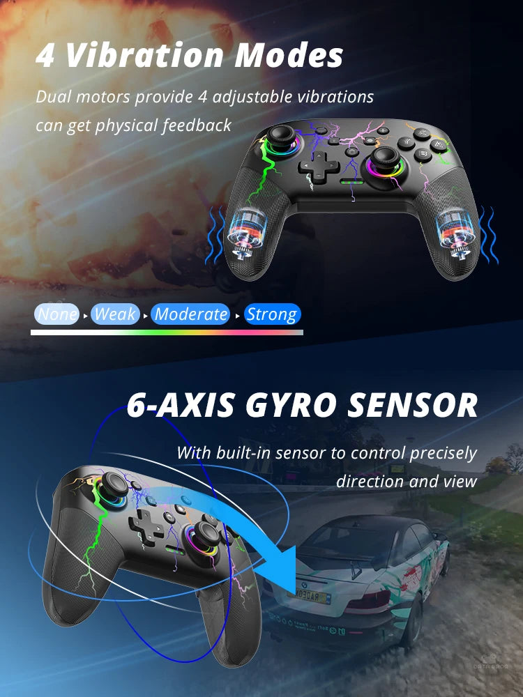 DATA FROG Wireless Controller For Switch OLED Console Pro Gamepad with Rechargeable Battery Programmable Turbo RGB Light