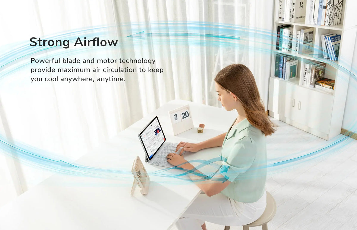 JISULIFE Portable Small Desk Fan Ultra Quiet Table Fan USB Rechargeable Cooling Fan With 4 Speed Powerful Wind Offices Fan