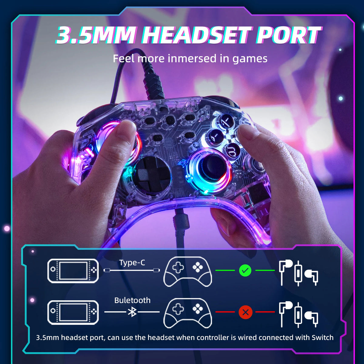 DATA FROG Portable Transparent Game Controller Wireless RGB LED Game Pad Multi Platform For Switch OLED PC Android IOS