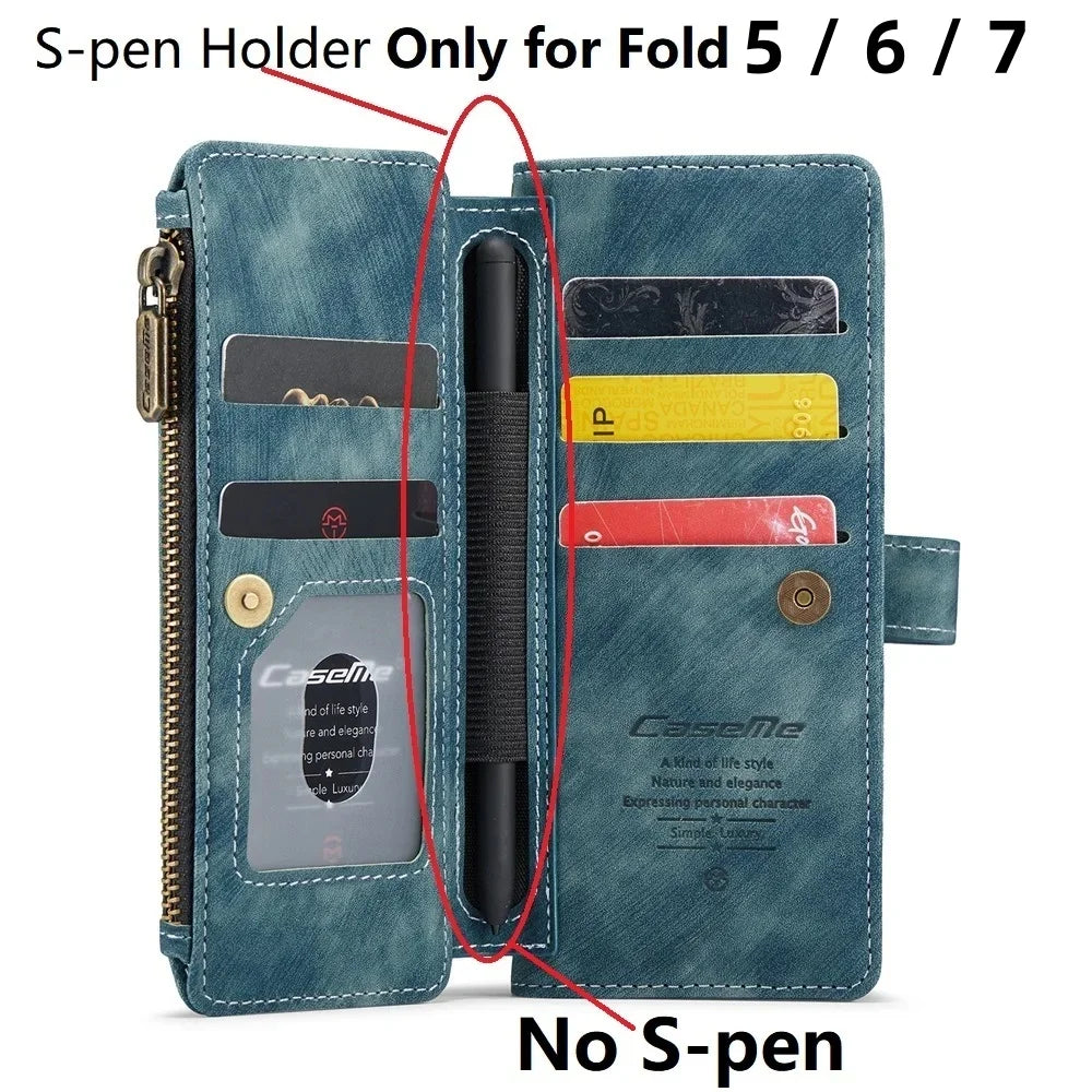 Leather Case for Samsung Galaxy Z Fold 8 7 6 Fold 5 4 3 Flip Purse Book Coque Retro Wallet Vintage Card Slots S-pen Holder