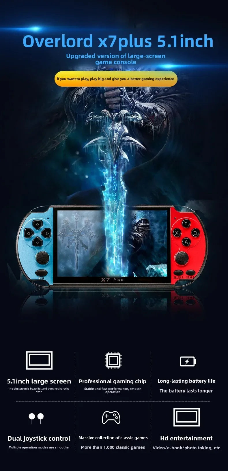 Nostalgic 8G double joystick PSP game console 5.1 inch high definition large screen x7 plus handheld game console