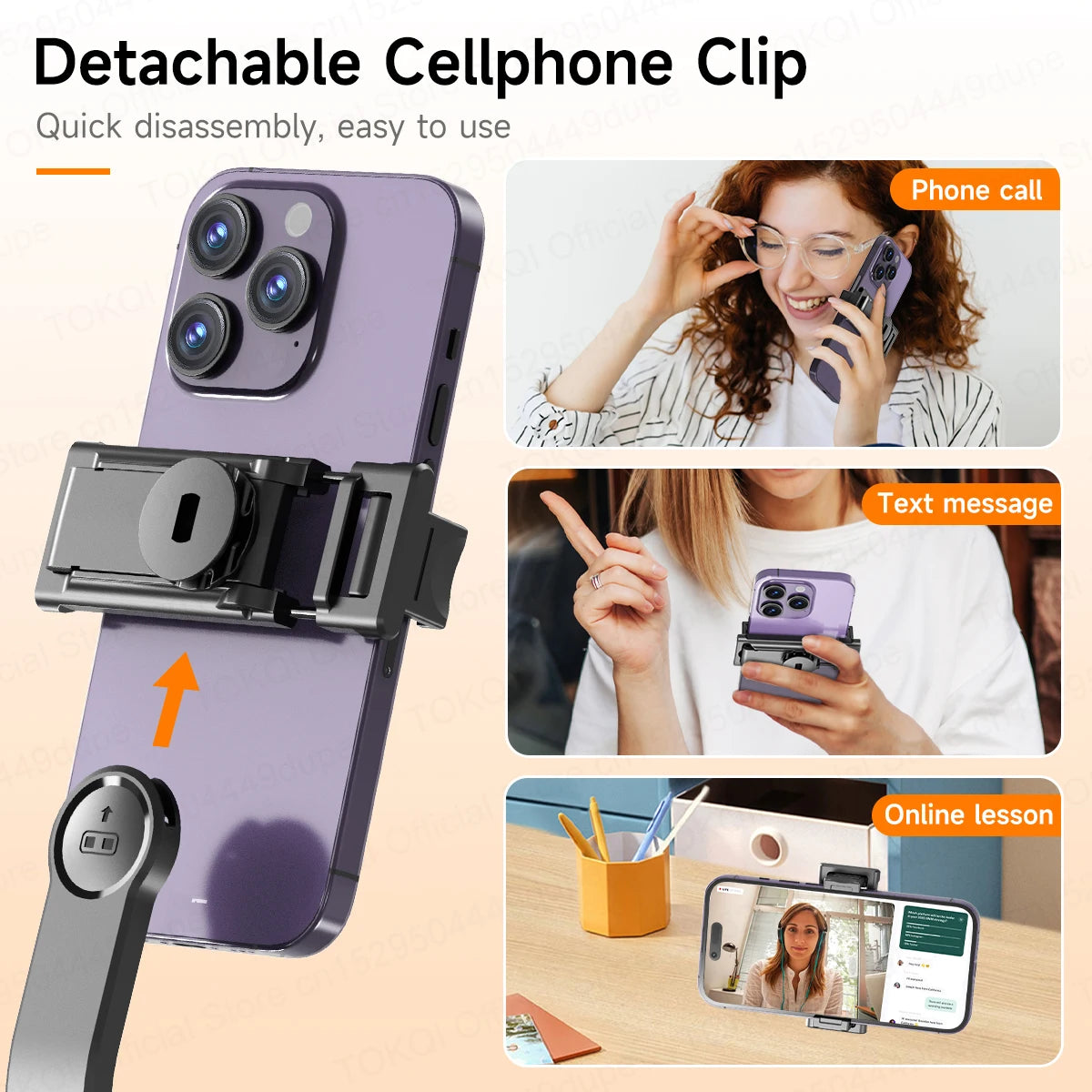 TOKQI Mini Selfie Stick Tripod with 3 Color Fill Light Detachable Holder 360 Rotation Bluetooth Remote for Vlog Live Streaming