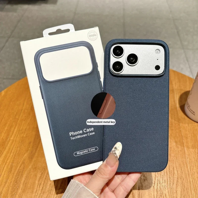 Luxury Official Technology Woven Magnetic Case For iPhone 18 17 16 15 14 13 Pro Max For Magsafe Technical Fabric Original Cover