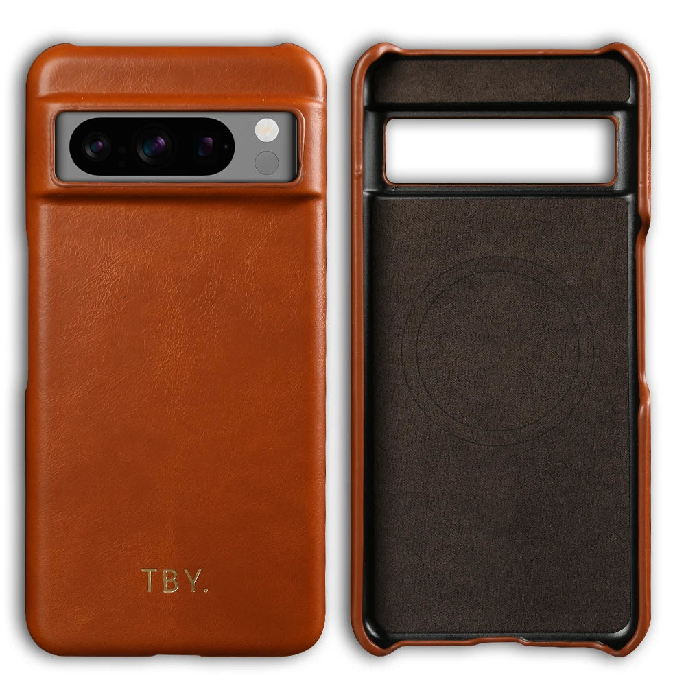 Engrave Initials Oil Wax Genuine Leather Case For Google Pixel 11 10 Pro XL 10A 9A 9 Pro XL 8 8A 7A 7 6A 5A 5 6 Phone Back Cover
