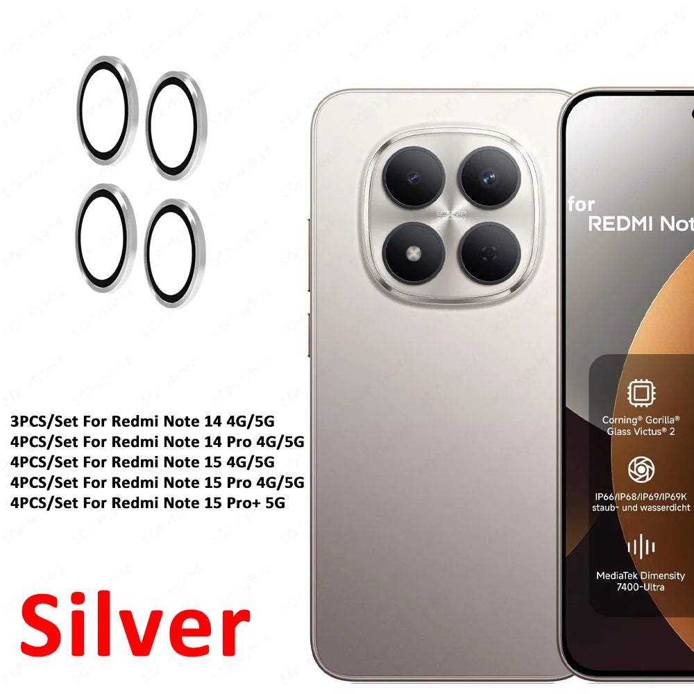 Alloy Camera Glass Case For Xiaomi Redmi Note 15Pro 15 17 Pro Max 5G 3D Metal Ring Lens Protector Note15 Pro+ 14Pro Plus 14 4G