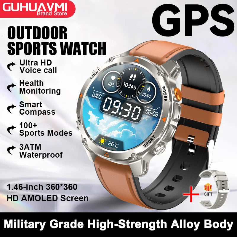 2026 New GPS Map Navigation Smart Watch Men Women Amoled Screen 3ATM Waterproof Sport SmartWatch Compass NFC BT Call Watches Men