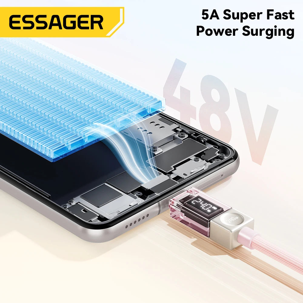 Essager 240W USB C Cable for iPhone 18 17 16 Plus Pro Max Macbook iPad Supercharge Fast Charger Type C Cable for Xiaomi Samsung